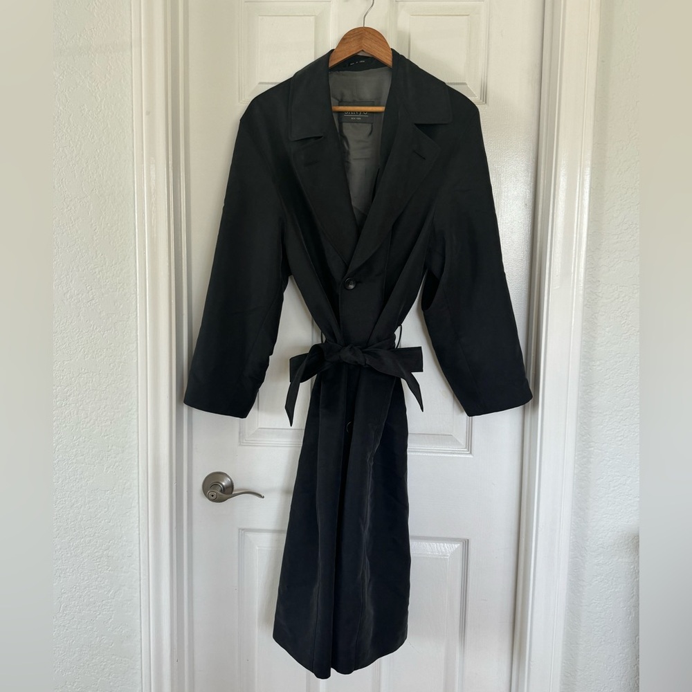 vintage sanyo new york black/navy belted rain trench coat double breasted